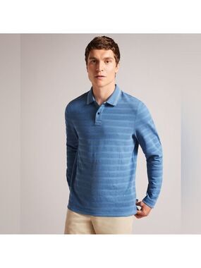 Ted Baker Men’s Sky Blue Polo Long Sleeve Textured Size Large